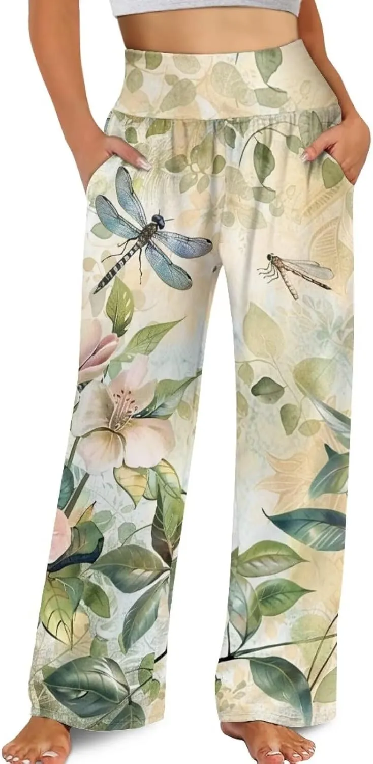 TODIYADDU Womens Wide Leg Pants Novelty Yoga Pants with Pockets High Waist Lounge Sweatpants for Workout Trendy Pajama Pants
