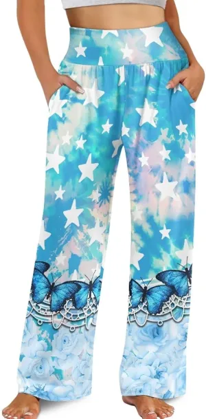 TODIYADDU Womens Wide Leg Pants Novelty Yoga Pants with Pockets High Waist Lounge Sweatpants for Workout Trendy Pajama Pants