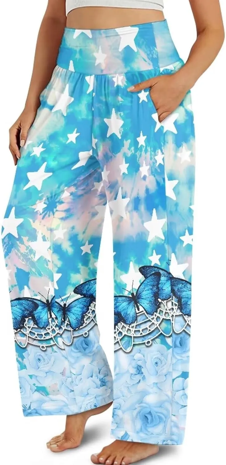 TODIYADDU Womens Wide Leg Pants Novelty Yoga Pants with Pockets High Waist Lounge Sweatpants for Workout Trendy Pajama Pants