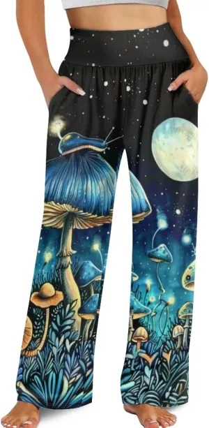 TODIYADDU Womens Wide Leg Pants Novelty Yoga Pants with Pockets High Waist Lounge Sweatpants for Workout Trendy Pajama Pants