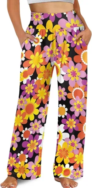 TODIYADDU Womens Wide Leg Pants Novelty Yoga Pants with Pockets High Waist Lounge Sweatpants for Workout Trendy Pajama Pants