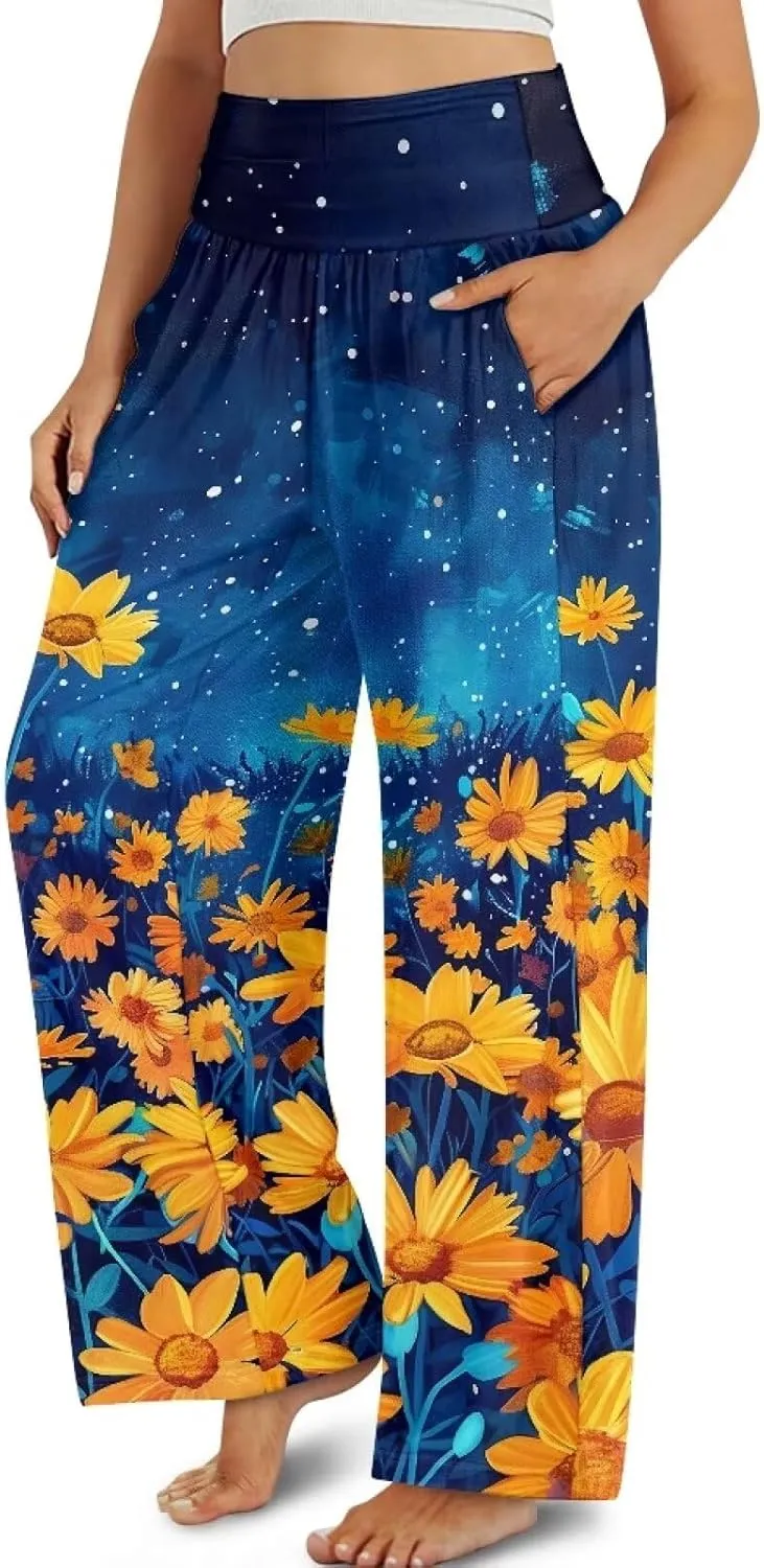 TODIYADDU Womens Wide Leg Pants Novelty Yoga Pants with Pockets High Waist Lounge Sweatpants for Workout Trendy Pajama Pants