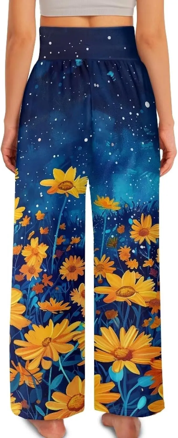 TODIYADDU Womens Wide Leg Pants Novelty Yoga Pants with Pockets High Waist Lounge Sweatpants for Workout Trendy Pajama Pants