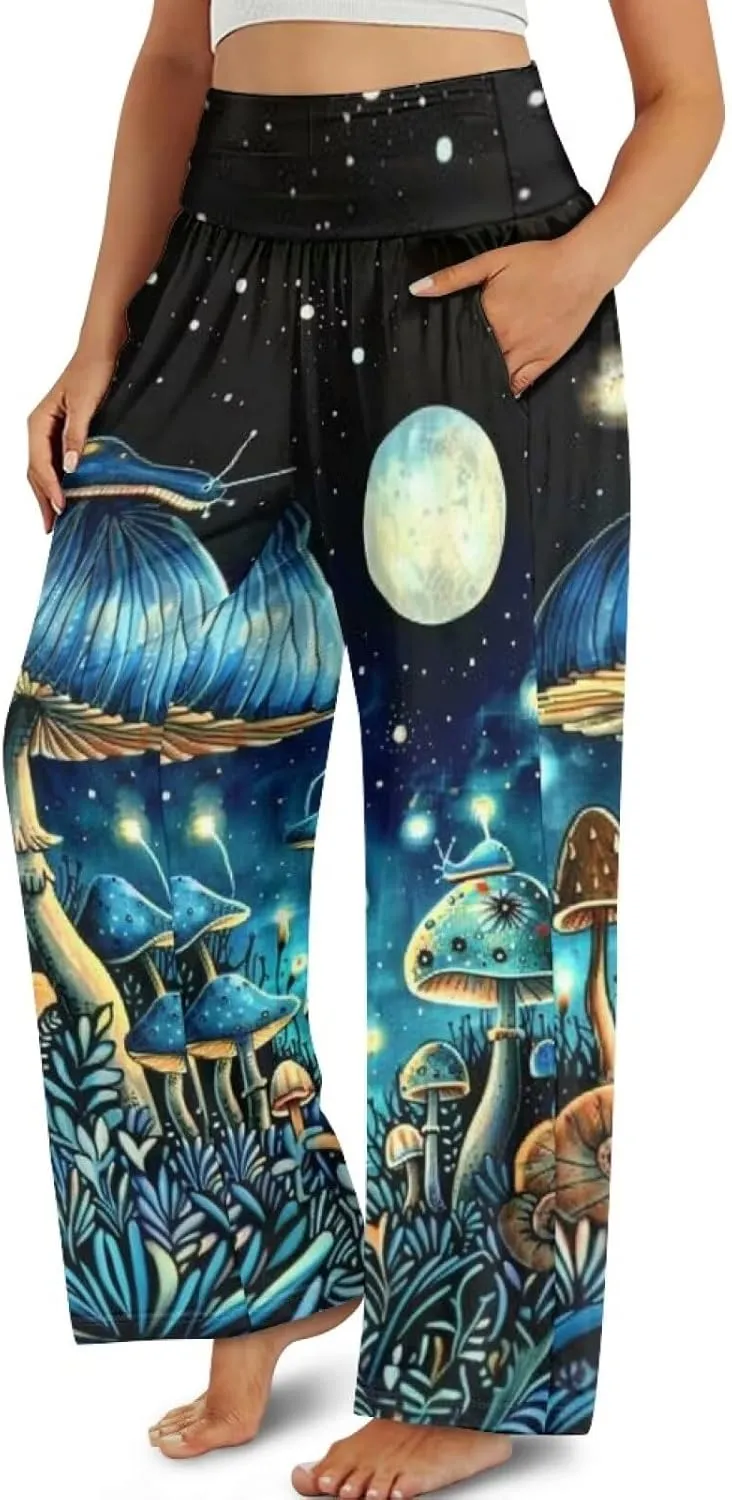 TODIYADDU Womens Wide Leg Pants Novelty Yoga Pants with Pockets High Waist Lounge Sweatpants for Workout Trendy Pajama Pants