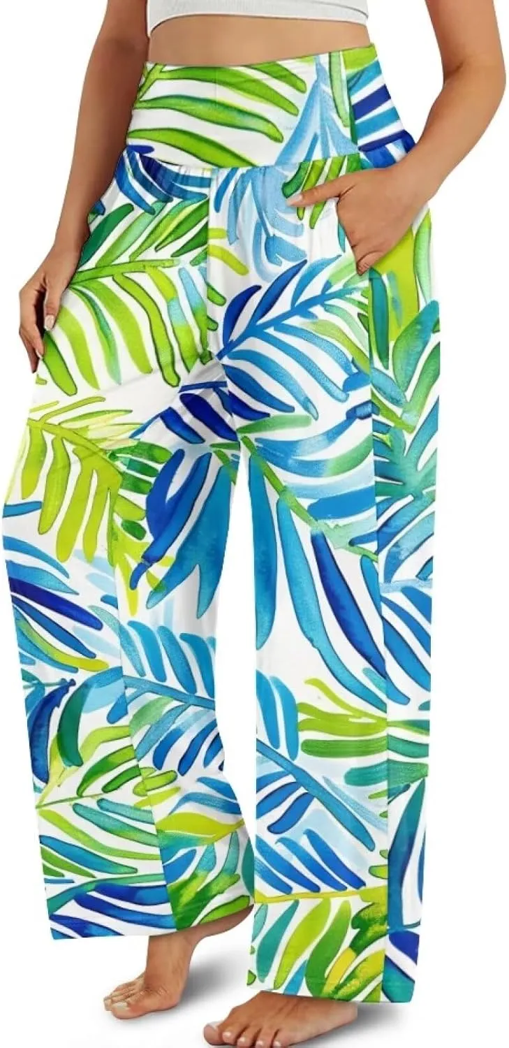 TODIYADDU Womens Wide Leg Pants Novelty Yoga Pants with Pockets High Waist Lounge Sweatpants for Workout Trendy Pajama Pants