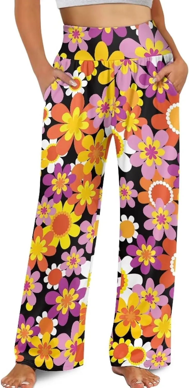 TODIYADDU Womens Wide Leg Pants Novelty Yoga Pants with Pockets High Waist Lounge Sweatpants for Workout Trendy Pajama Pants