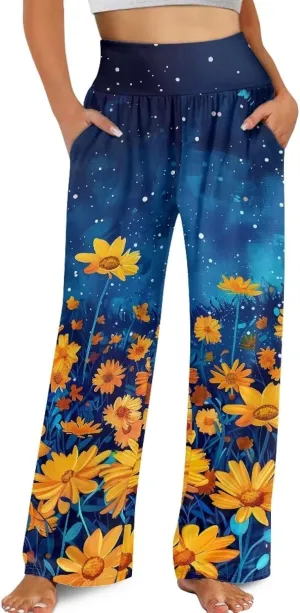 TODIYADDU Womens Wide Leg Pants Novelty Yoga Pants with Pockets High Waist Lounge Sweatpants for Workout Trendy Pajama Pants