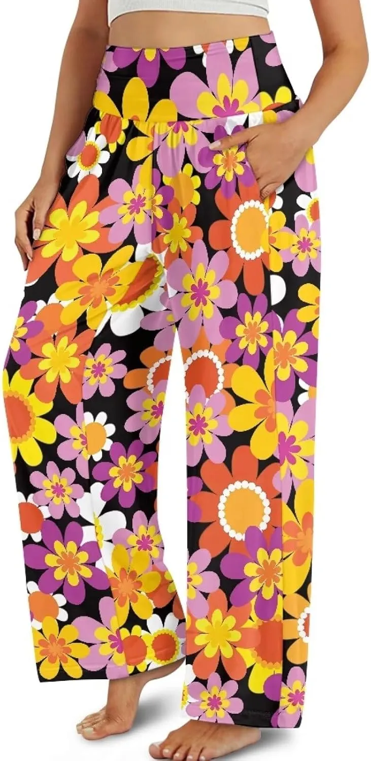 TODIYADDU Womens Wide Leg Pants Novelty Yoga Pants with Pockets High Waist Lounge Sweatpants for Workout Trendy Pajama Pants