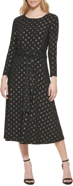 Tommy Hilfiger Women's Long Sleeve Jersey Midi Dress with Pleated Skirt