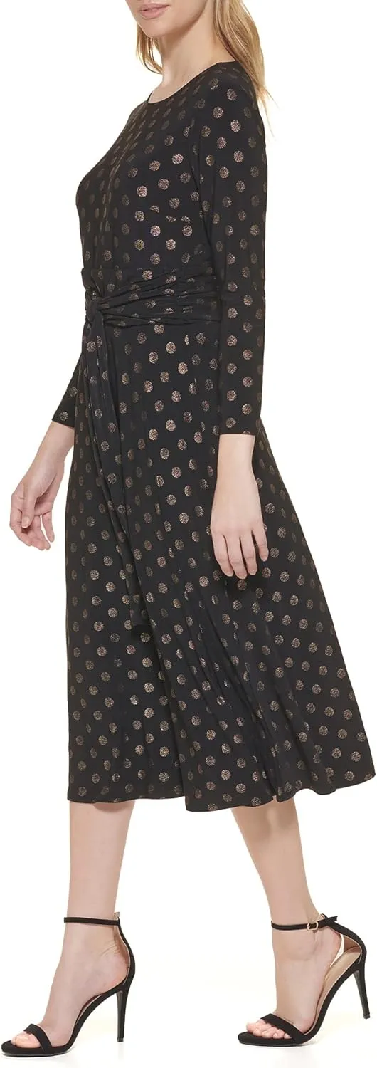 Tommy Hilfiger Women's Long Sleeve Jersey Midi Dress with Pleated Skirt