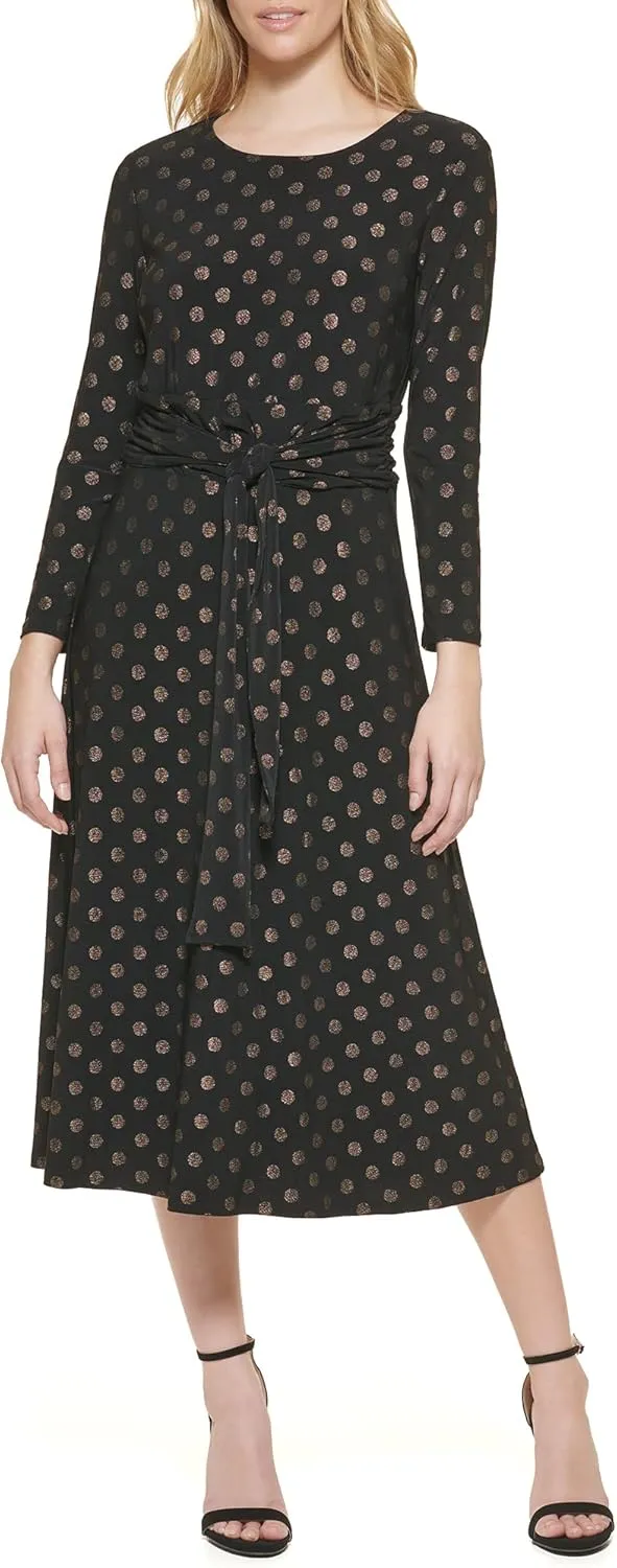 Tommy Hilfiger Women's Long Sleeve Jersey Midi Dress with Pleated Skirt