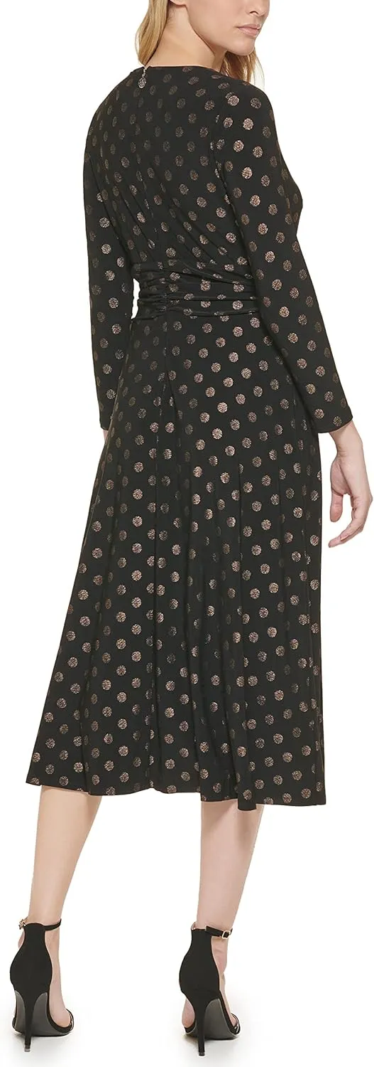 Tommy Hilfiger Women's Long Sleeve Jersey Midi Dress with Pleated Skirt