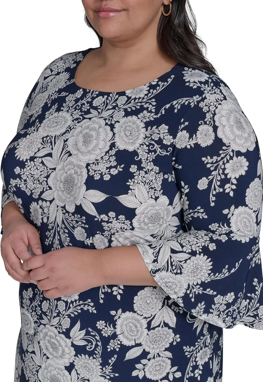 Tommy Hilfiger Women's Round Neck Printed Bell Sleeve Dress