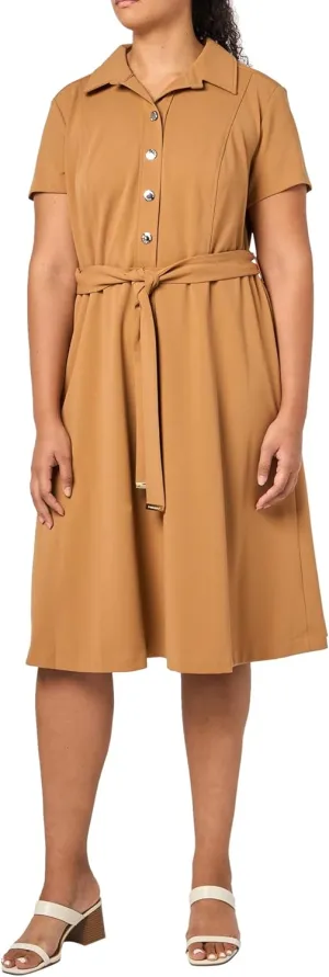Tommy Hilfiger Women's Scuba Midi Tie Waist Dress