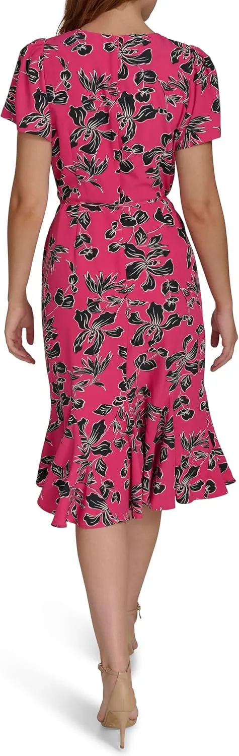 Tommy Hilfiger Women's Short Sleeve Pleated Hem Rope Belt Midi Dress