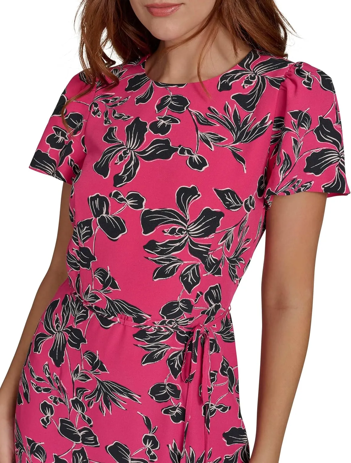 Tommy Hilfiger Women's Short Sleeve Pleated Hem Rope Belt Midi Dress