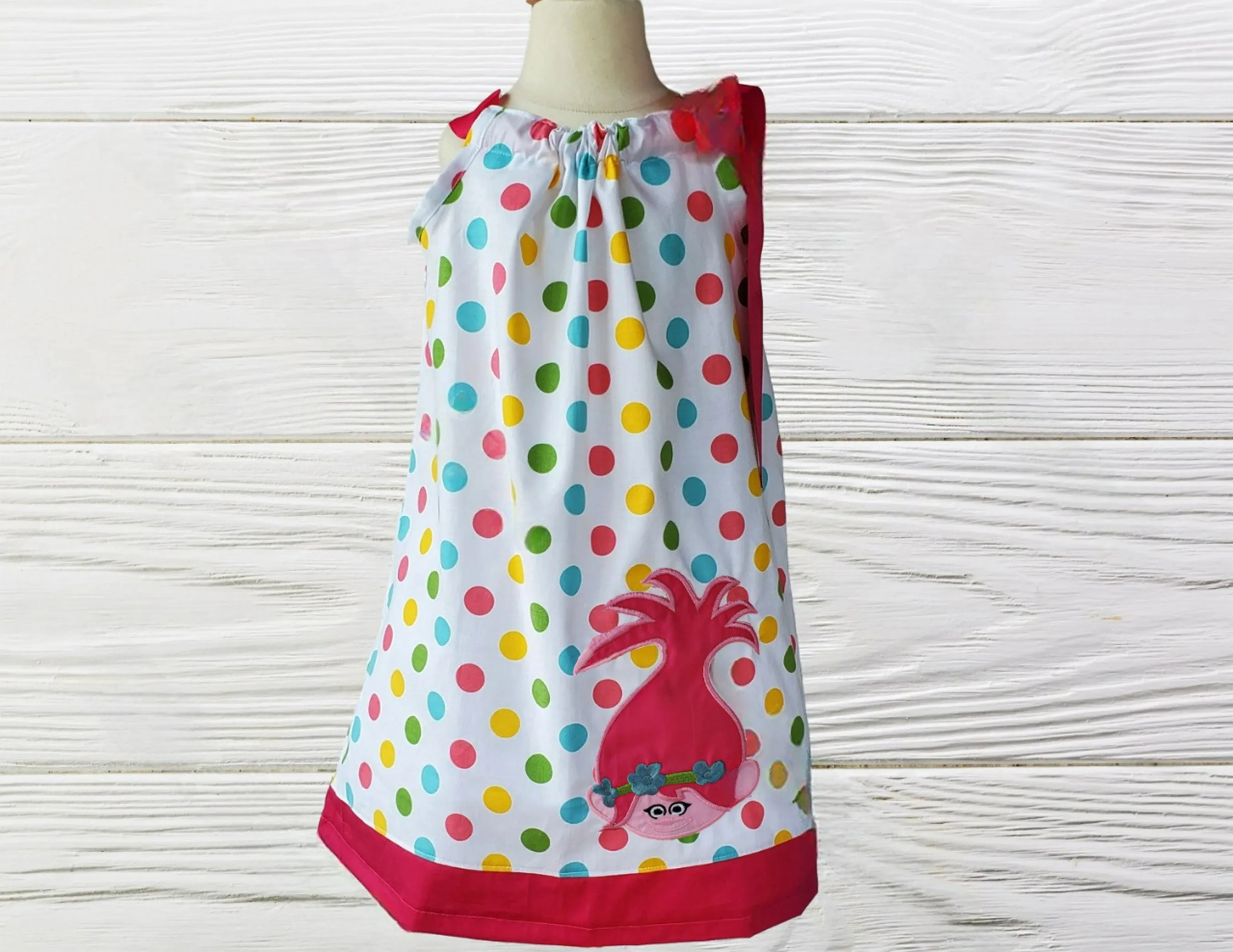 Troll Pillowcase Girls dress, Girls Poppy Pillowcase Dress, Birthday Girls Dress, Pillowcase Girls Dress
