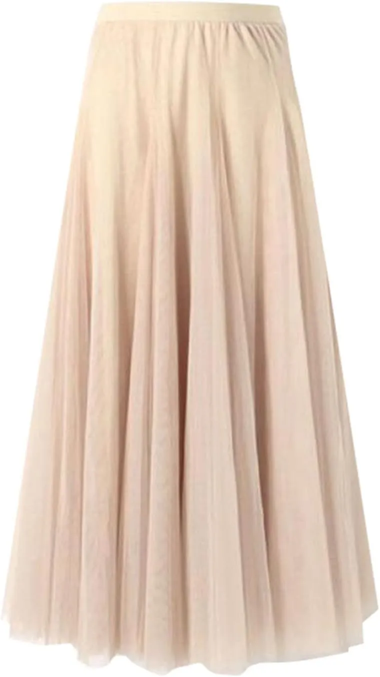 Tulle Skirts for Women Long Flowy Midi Length Elastic High Waist Pleated Mesh Skirt A-Line Party Tulle Dress Womens Skirt