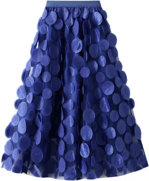 Tulle Skirts Women 3D Polka Dot Elastic Waist Mesh Flowy A-Line Midi Skirts Wedding Party Outfits Punk Tulle Skirt