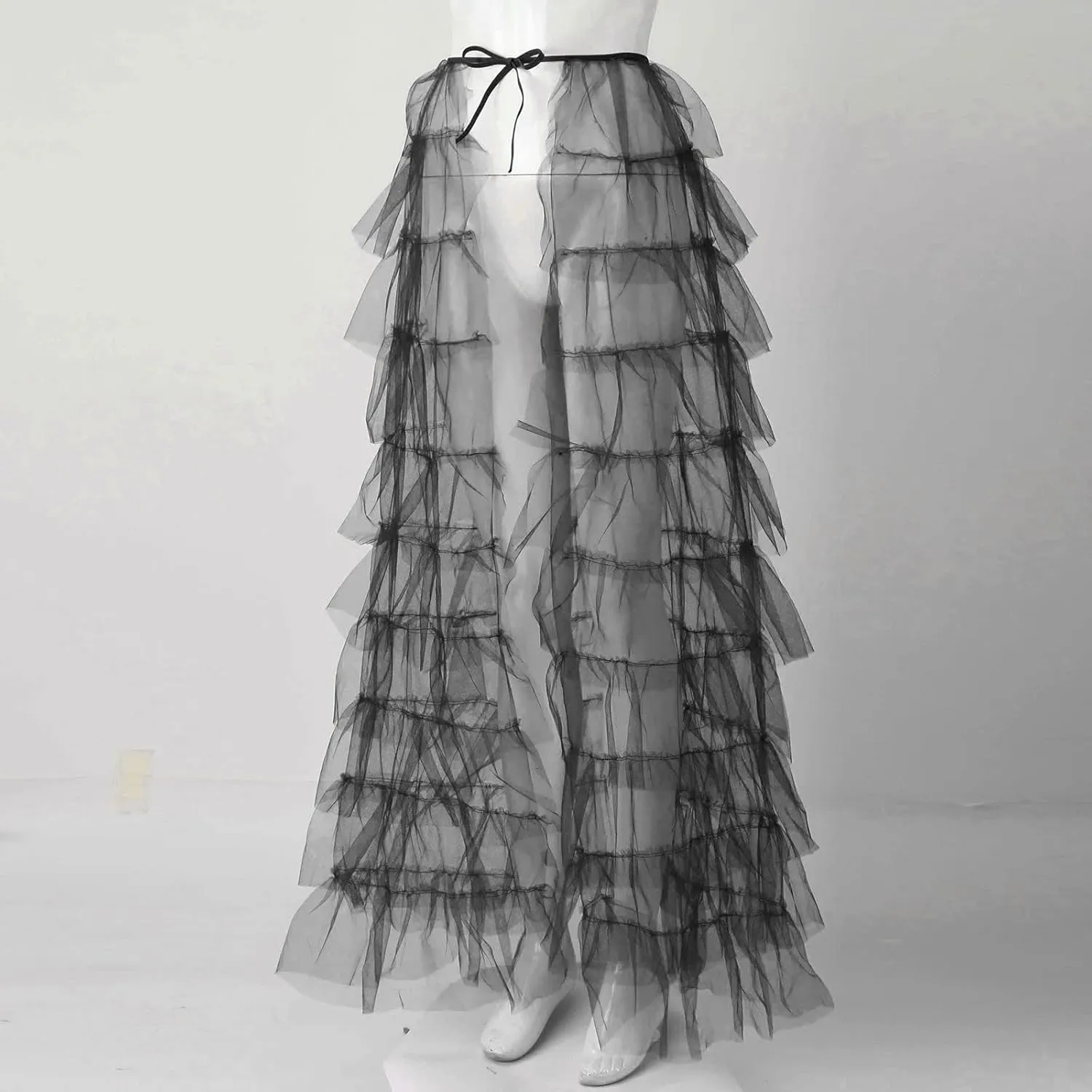 Tutu Skirts Women's Elastic High Waist Slit Party Petticoat Solid Tiered Ruffle Tulle Skirt A-Line Maxi Skirts