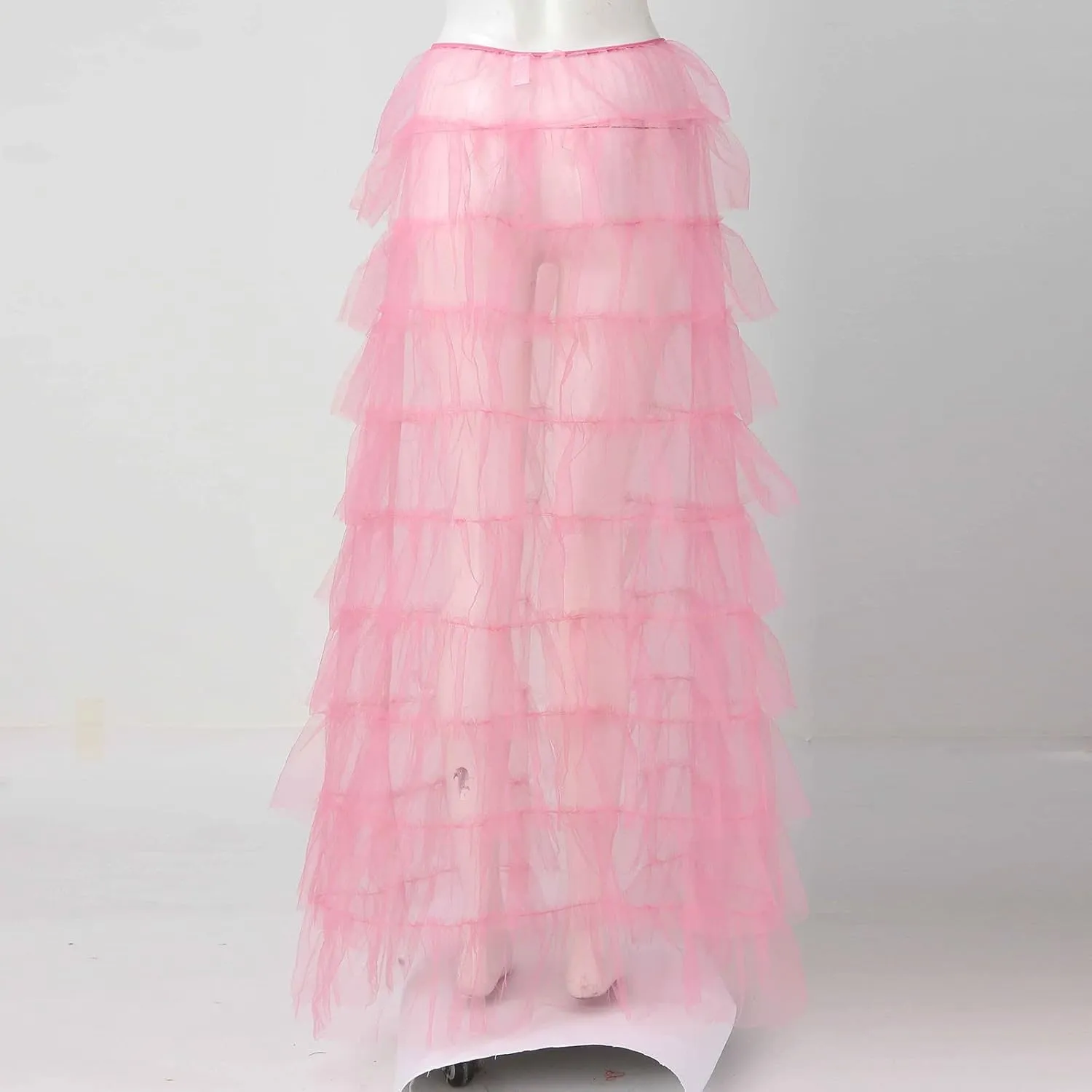 Tutu Skirts Women's Elastic High Waist Slit Party Petticoat Solid Tiered Ruffle Tulle Skirt A-Line Maxi Skirts