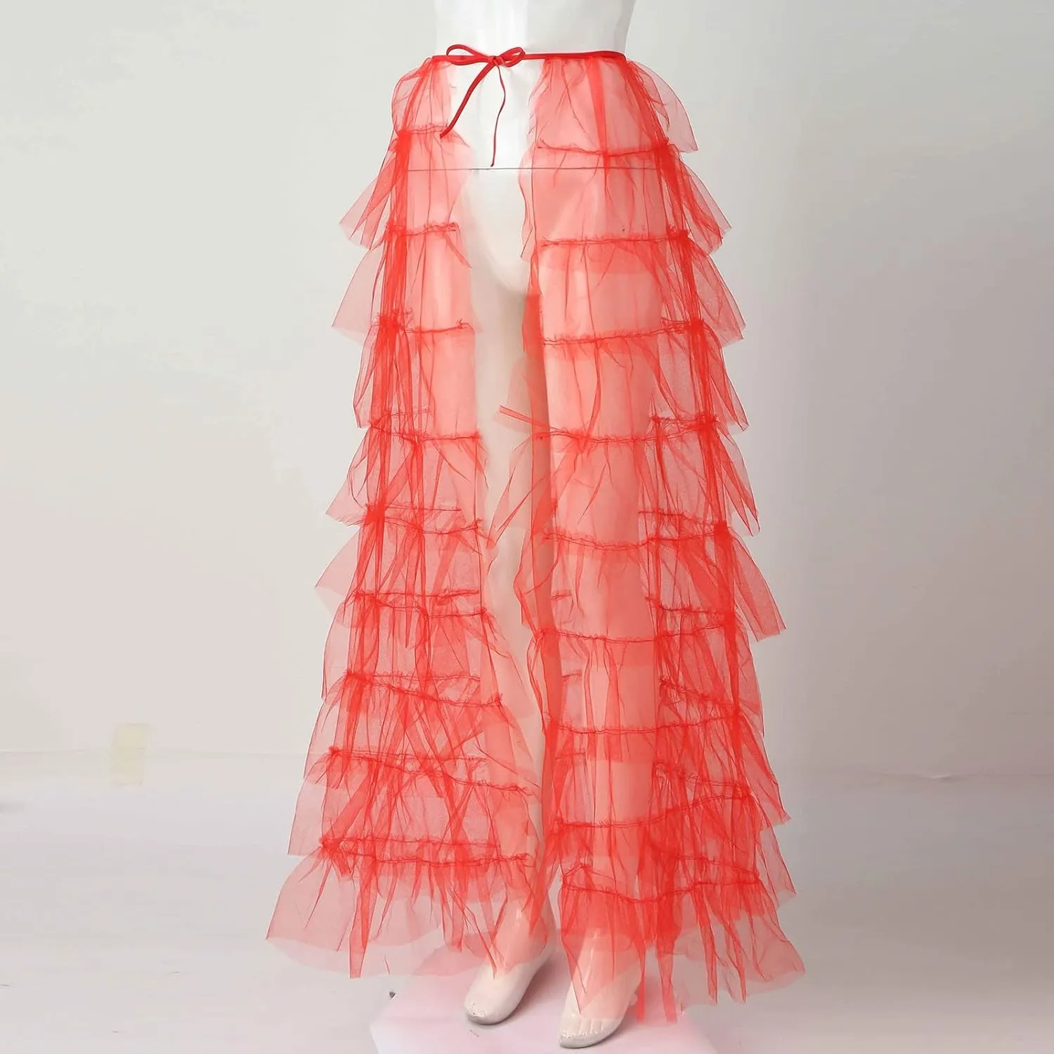 Tutu Skirts Women's Elastic High Waist Slit Party Petticoat Solid Tiered Ruffle Tulle Skirt A-Line Maxi Skirts