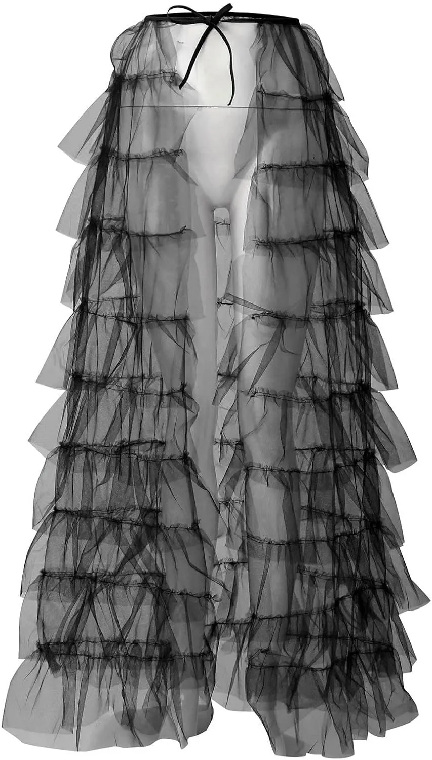 Tutu Skirts Women's Elastic High Waist Slit Party Petticoat Solid Tiered Ruffle Tulle Skirt A-Line Maxi Skirts