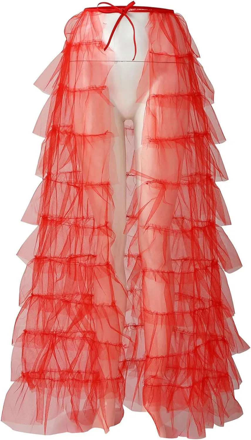 Tutu Skirts Women's Elastic High Waist Slit Party Petticoat Solid Tiered Ruffle Tulle Skirt A-Line Maxi Skirts