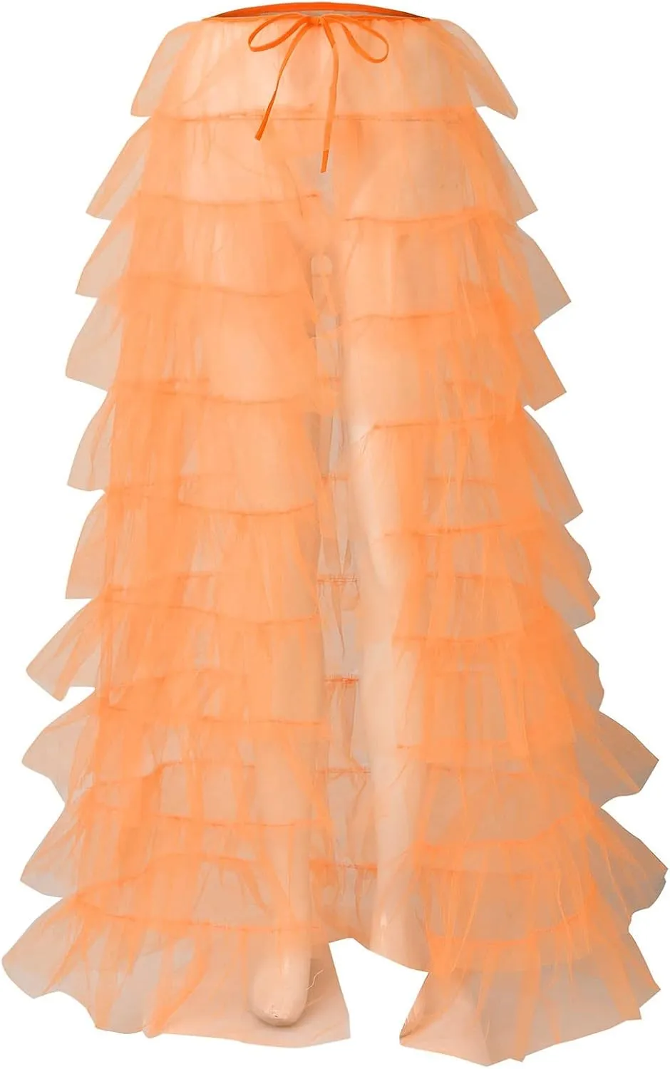 Tutu Skirts Women's Elastic High Waist Slit Party Petticoat Solid Tiered Ruffle Tulle Skirt A-Line Maxi Skirts
