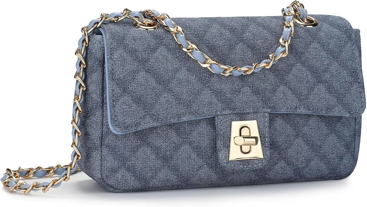 UBORSE Small Purses For Women Trendy Shoulder Bags Mini Quilted Crossbody Purse Denim Clutch Evening Bag with Chain Strap