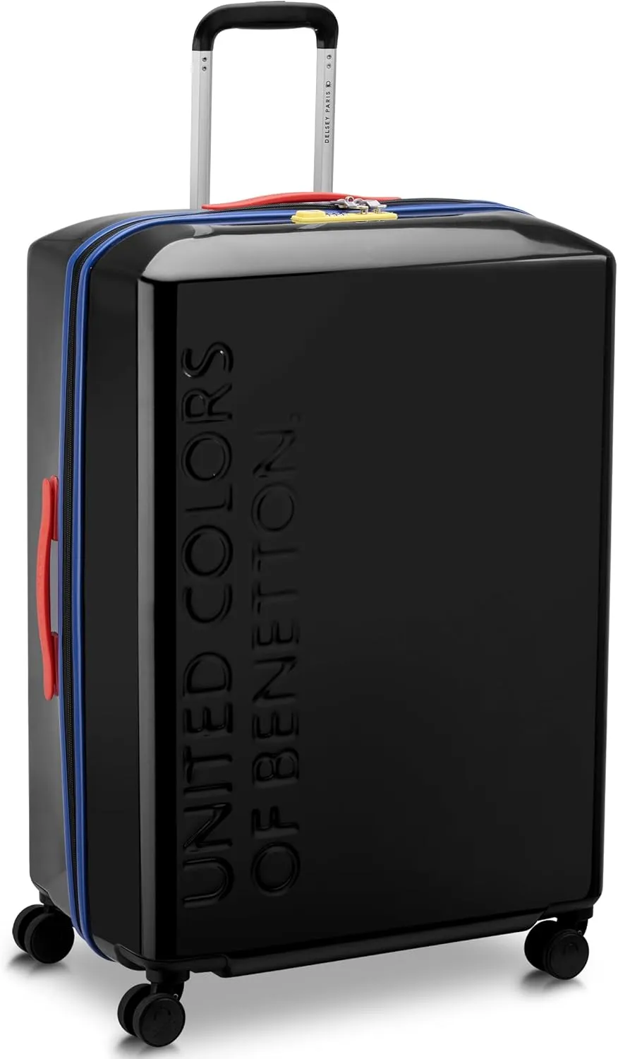 United Colors of Benetton United Hardside Luggage with Spinner Wheels, Black, Checked-Large 27 Inch