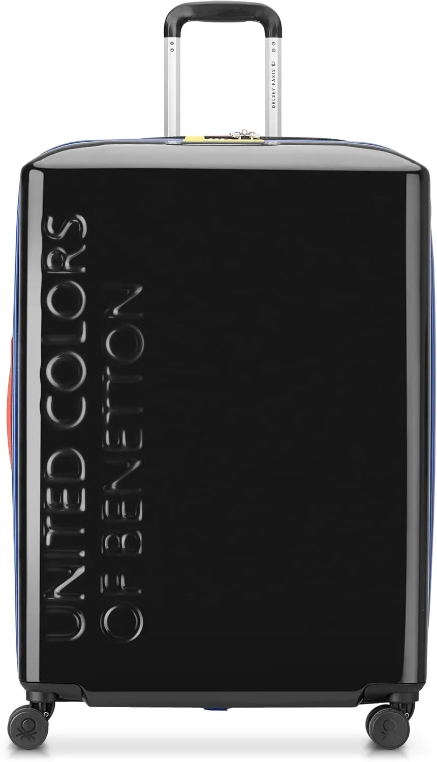 United Colors of Benetton United Hardside Luggage with Spinner Wheels, Black, Checked-Large 27 Inch