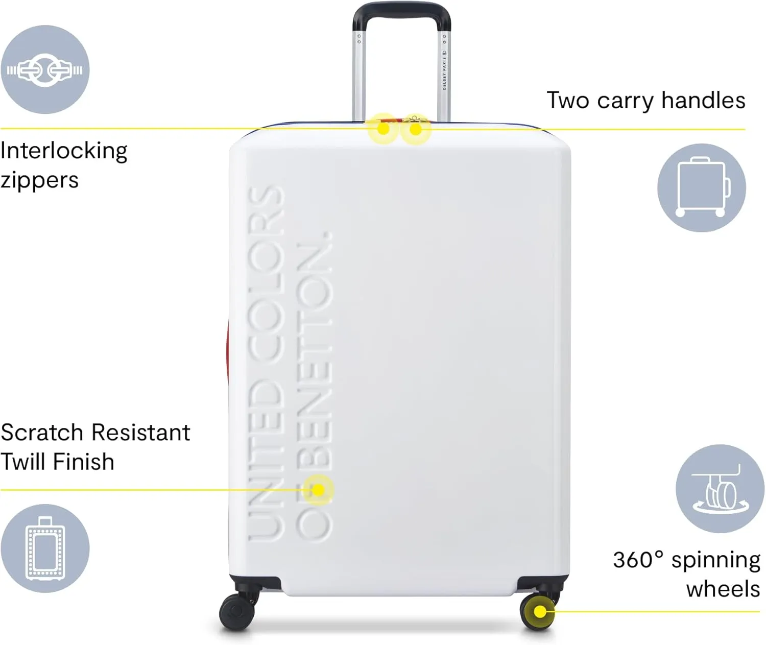 United Colors of Benetton United Hardside Luggage with Spinner Wheels, White, Checked-Large 27 Inch