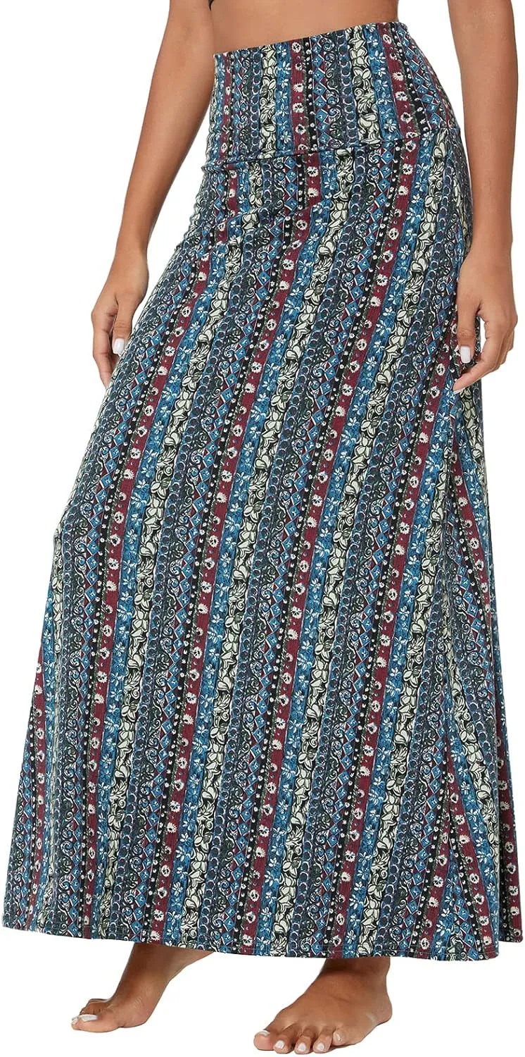 Urban CoCo Women's Stylish Spandex Comfy Fold-Over Flare Long Maxi Skirt