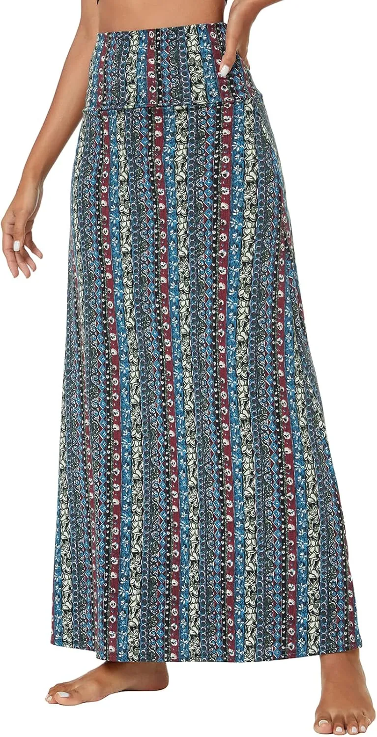 Urban CoCo Women's Stylish Spandex Comfy Fold-Over Flare Long Maxi Skirt