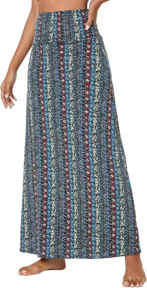 Urban CoCo Women's Stylish Spandex Comfy Fold-Over Flare Long Maxi Skirt
