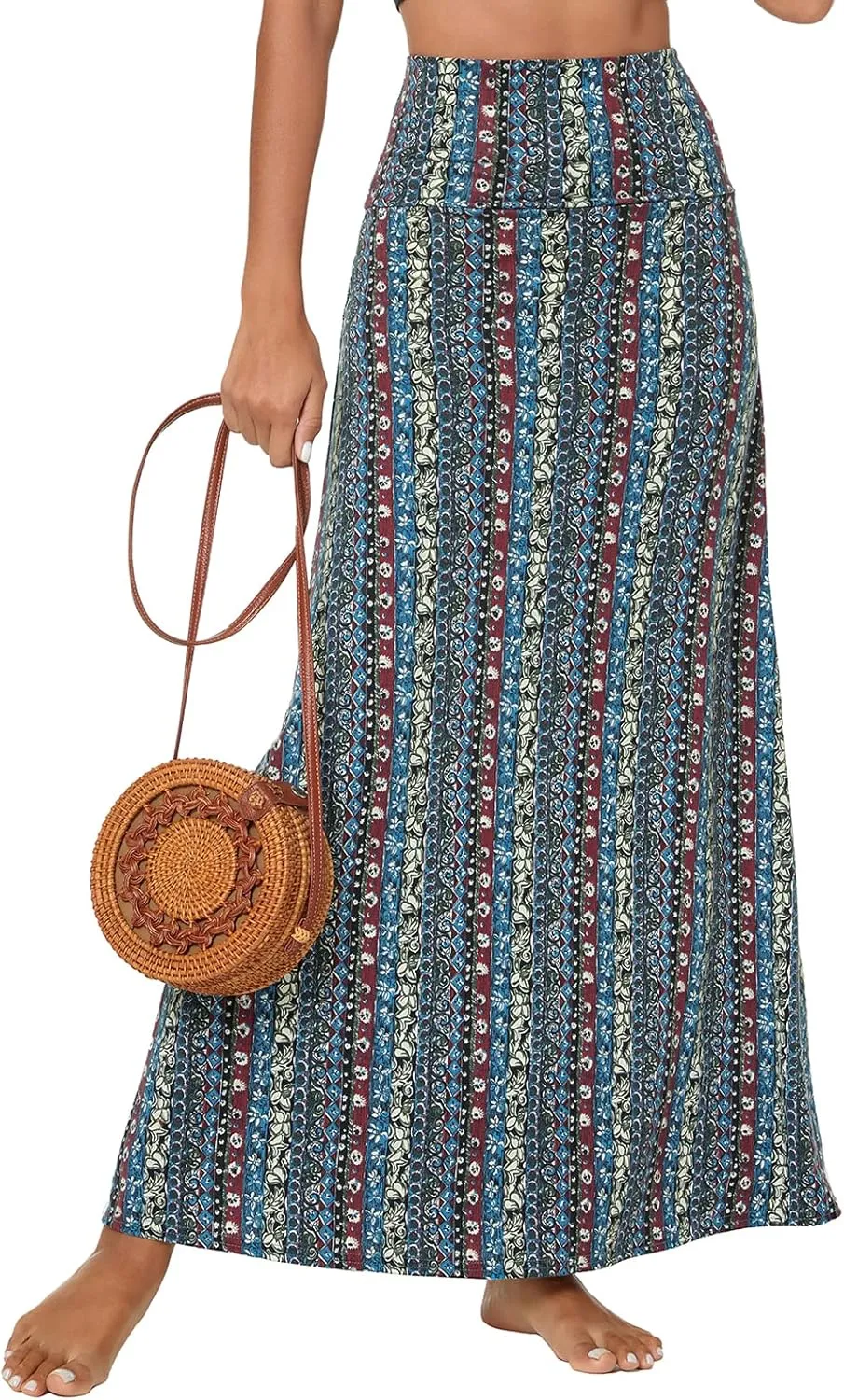 Urban CoCo Women's Stylish Spandex Comfy Fold-Over Flare Long Maxi Skirt