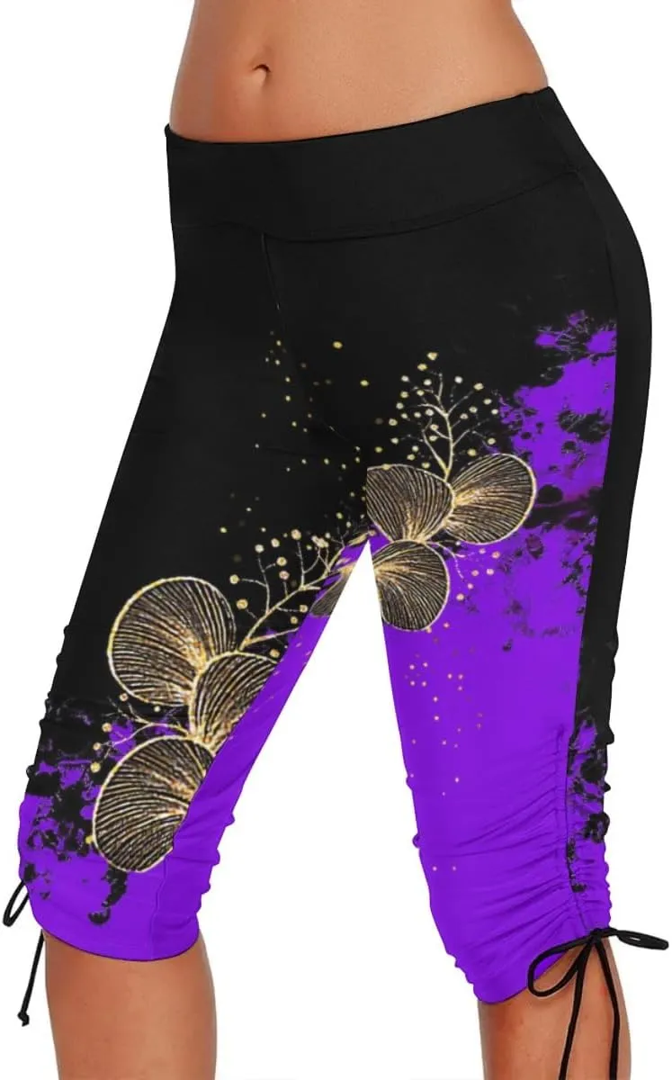 Urchics Womens Plus Size Rash Guard Capris High Waist Swimwear Bottoms Long Swim Shorts Tankini Bottom Swim Lengging