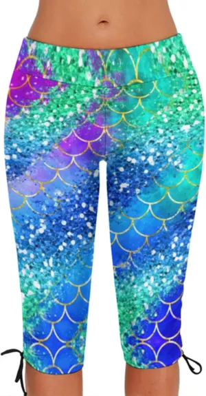 Urchics Womens Plus Size Rash Guard Capris High Waist Swimwear Bottoms Long Swim Shorts Tankini Bottom Swim Lengging