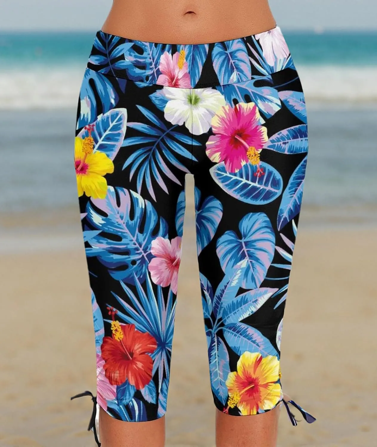 Urchics Womens Plus Size Rash Guard Capris High Waist Swimwear Bottoms Long Swim Shorts Tankini Bottom Swim Lengging