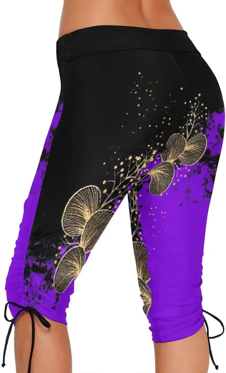 Urchics Womens Plus Size Rash Guard Capris High Waist Swimwear Bottoms Long Swim Shorts Tankini Bottom Swim Lengging