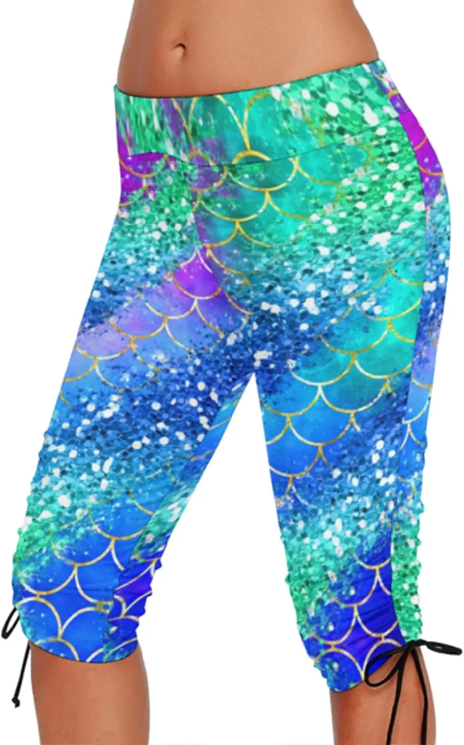Urchics Womens Plus Size Rash Guard Capris High Waist Swimwear Bottoms Long Swim Shorts Tankini Bottom Swim Lengging
