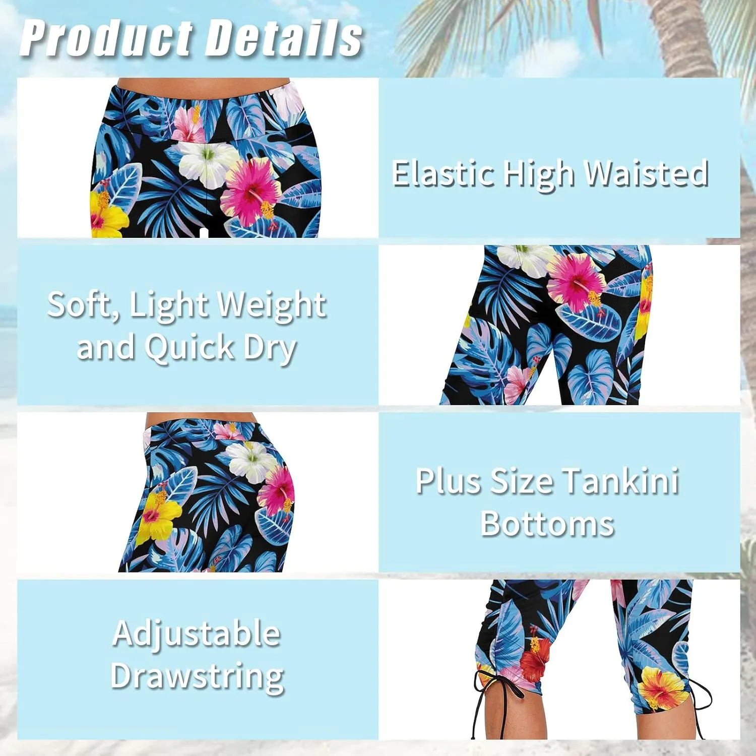 Urchics Womens Plus Size Rash Guard Capris High Waist Swimwear Bottoms Long Swim Shorts Tankini Bottom Swim Lengging
