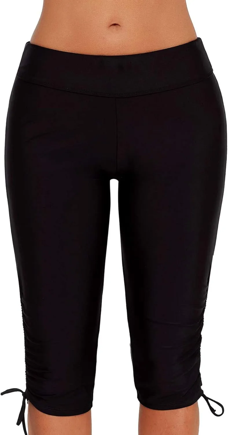 Urchics Womens Plus Size Rash Guard Capris High Waist Swimwear Bottoms Long Swim Shorts Tankini Bottom Swim Lengging