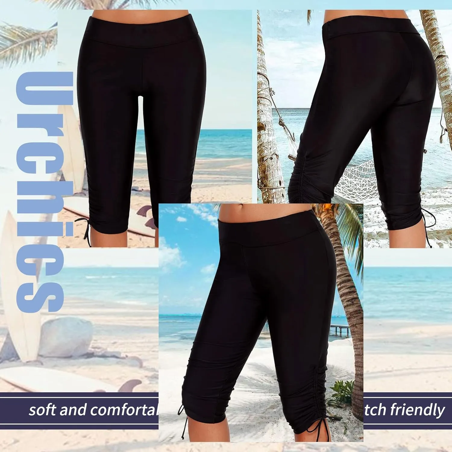 Urchics Womens Plus Size Rash Guard Capris High Waist Swimwear Bottoms Long Swim Shorts Tankini Bottom Swim Lengging