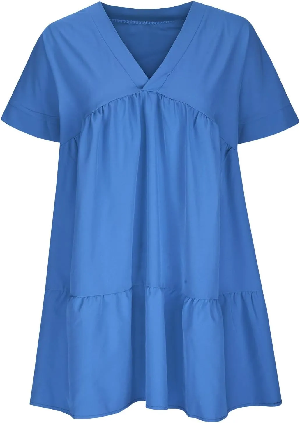 Vacation Dresses for Women 2024 Tie V Neck Solid Color Ruched Ruffle Cap Sleeve Mini Dress Short Vacation Dresses