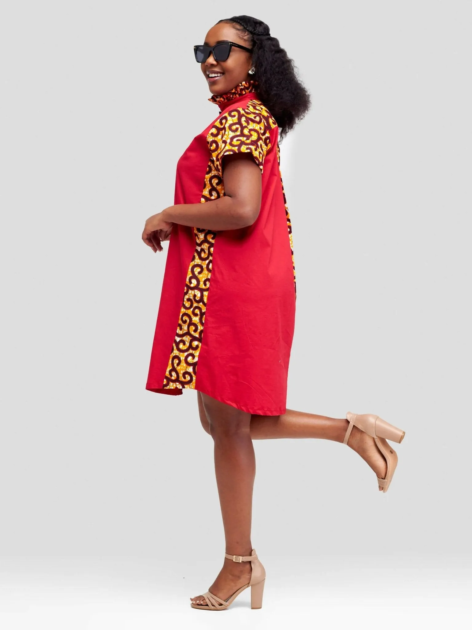 Vazi Afriq Cotton Ankara Shirt Dress - Orange / Red Print