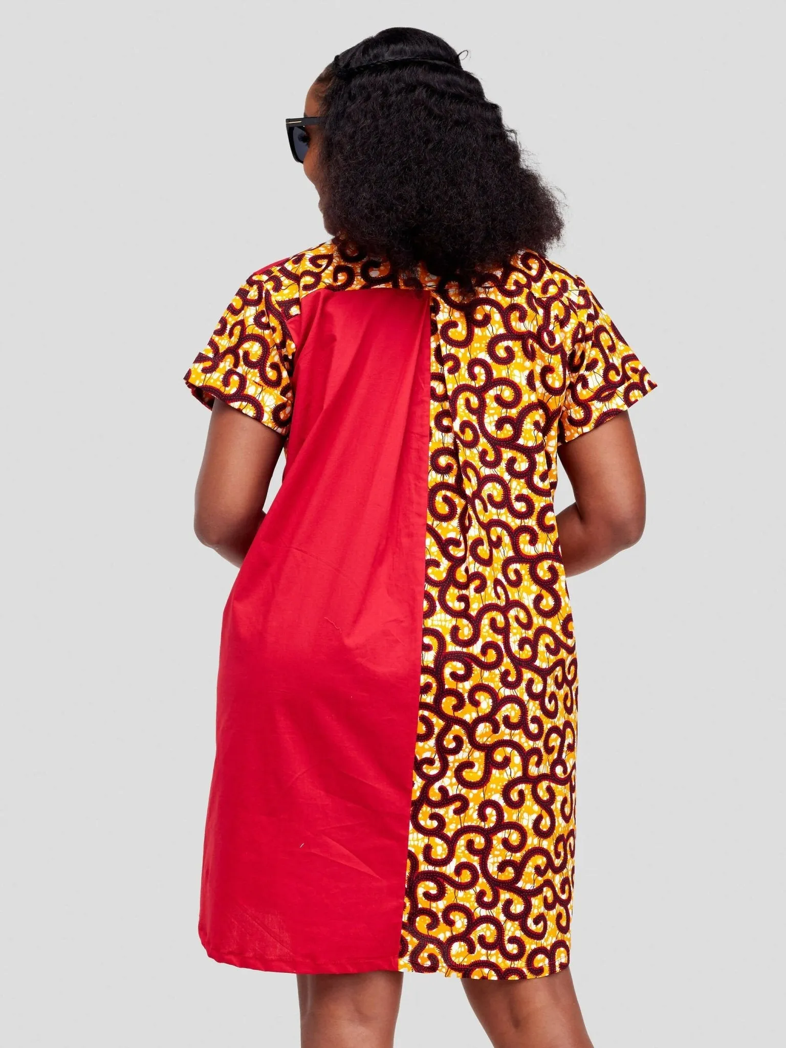 Vazi Afriq Cotton Ankara Shirt Dress - Orange / Red Print