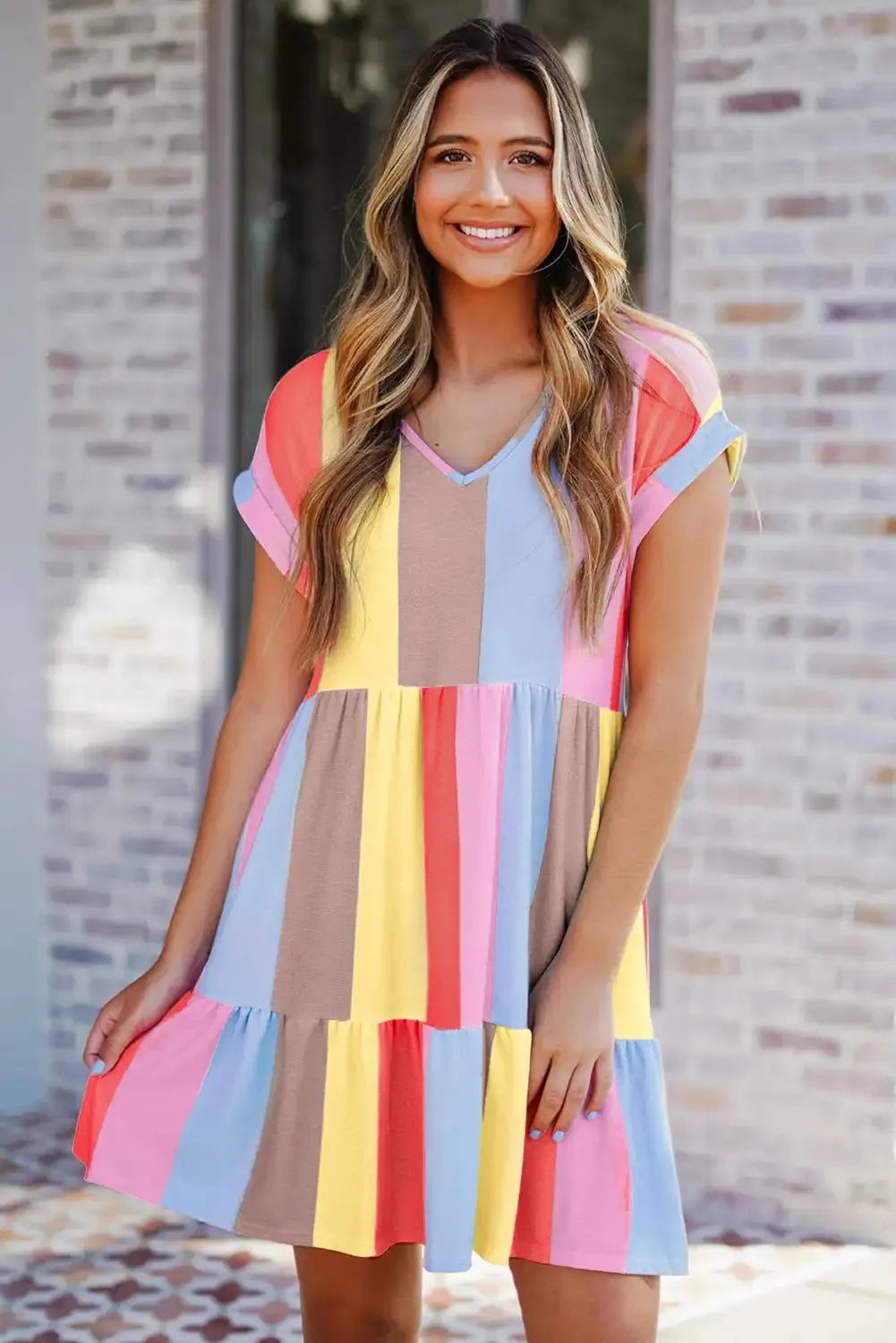 Vibrant Multicolor Striped Mini Dress