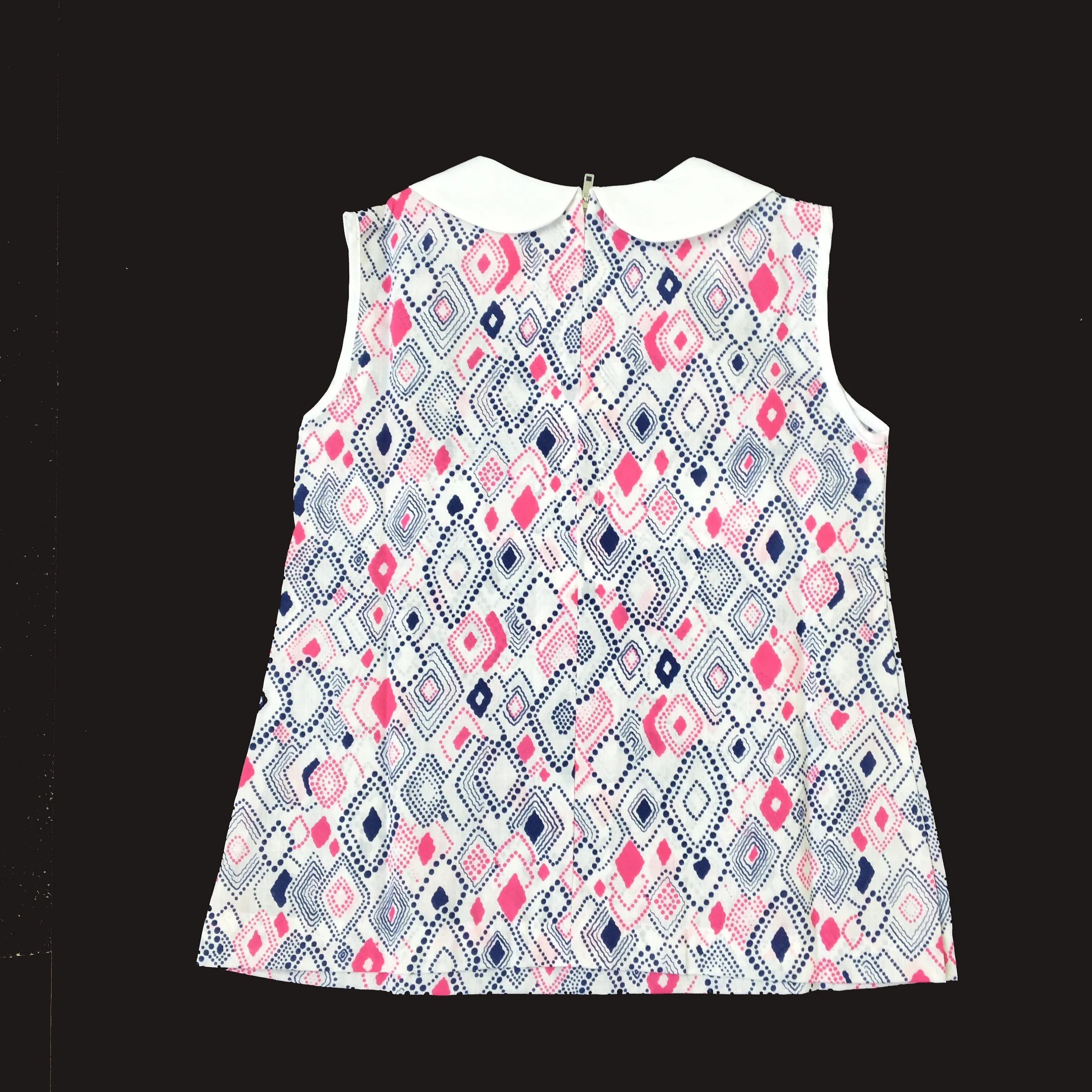 Vintage 60's Blue/Pink Printed Peter Pan Collar  Mod Dress New Old  Stock  18-24M